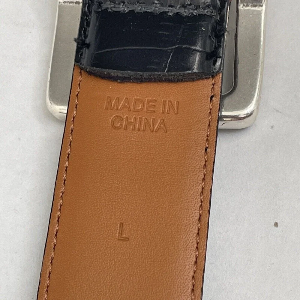 Lauren Ralph Lauren Black Italian Leather Croc Embossed Belt Youth Size L